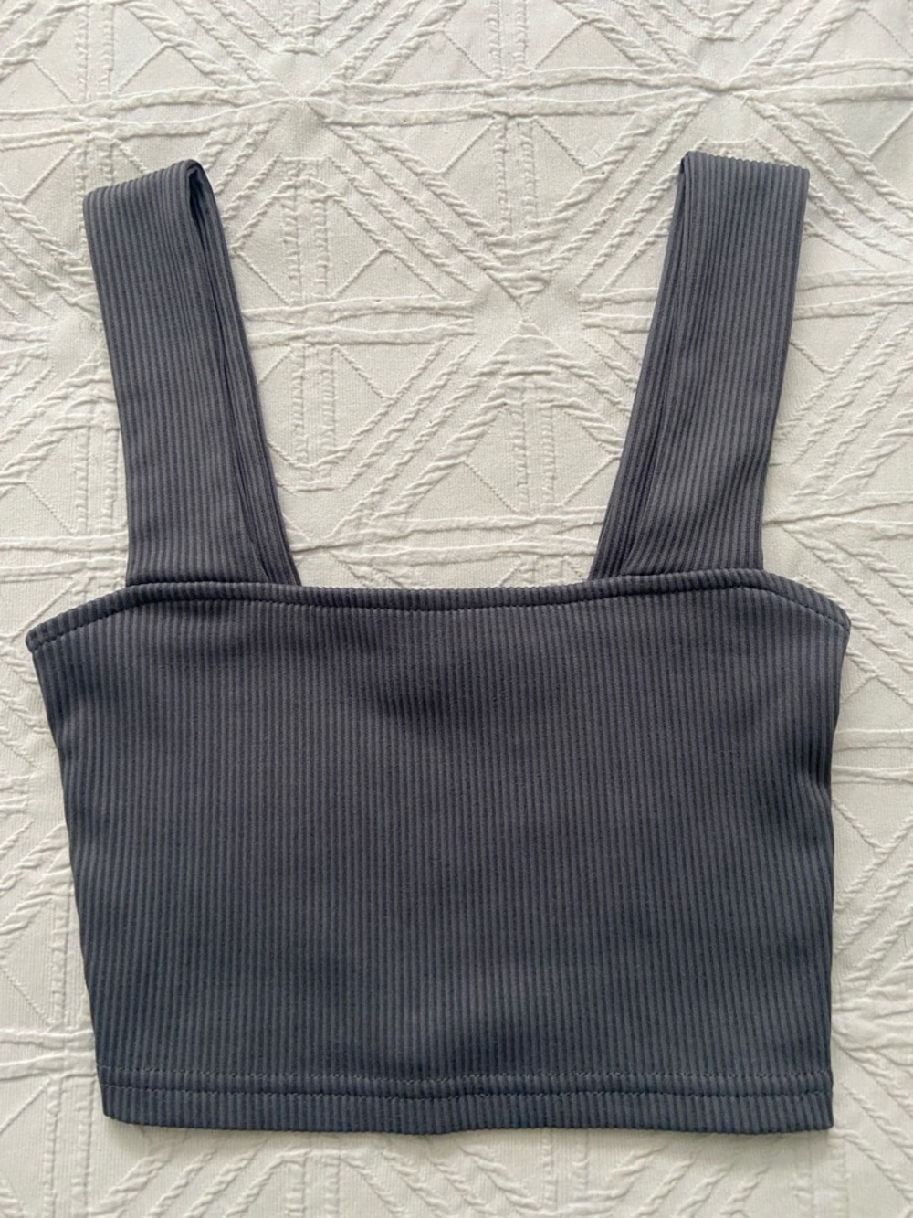 H&M Ribbed Square-Neck Cropped Tank Top in Charcoal Gray